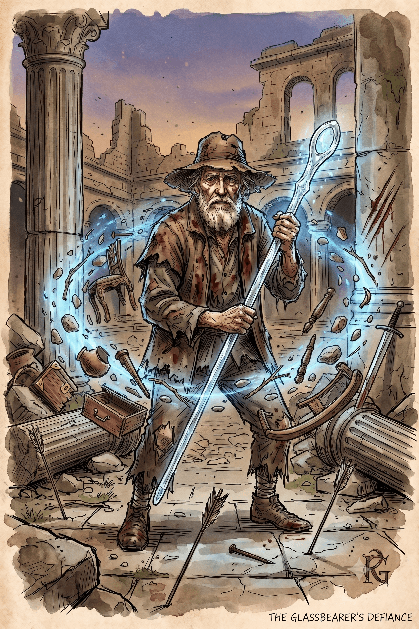 "Farwald casting Animate Objects at the Temple of Ioun."
