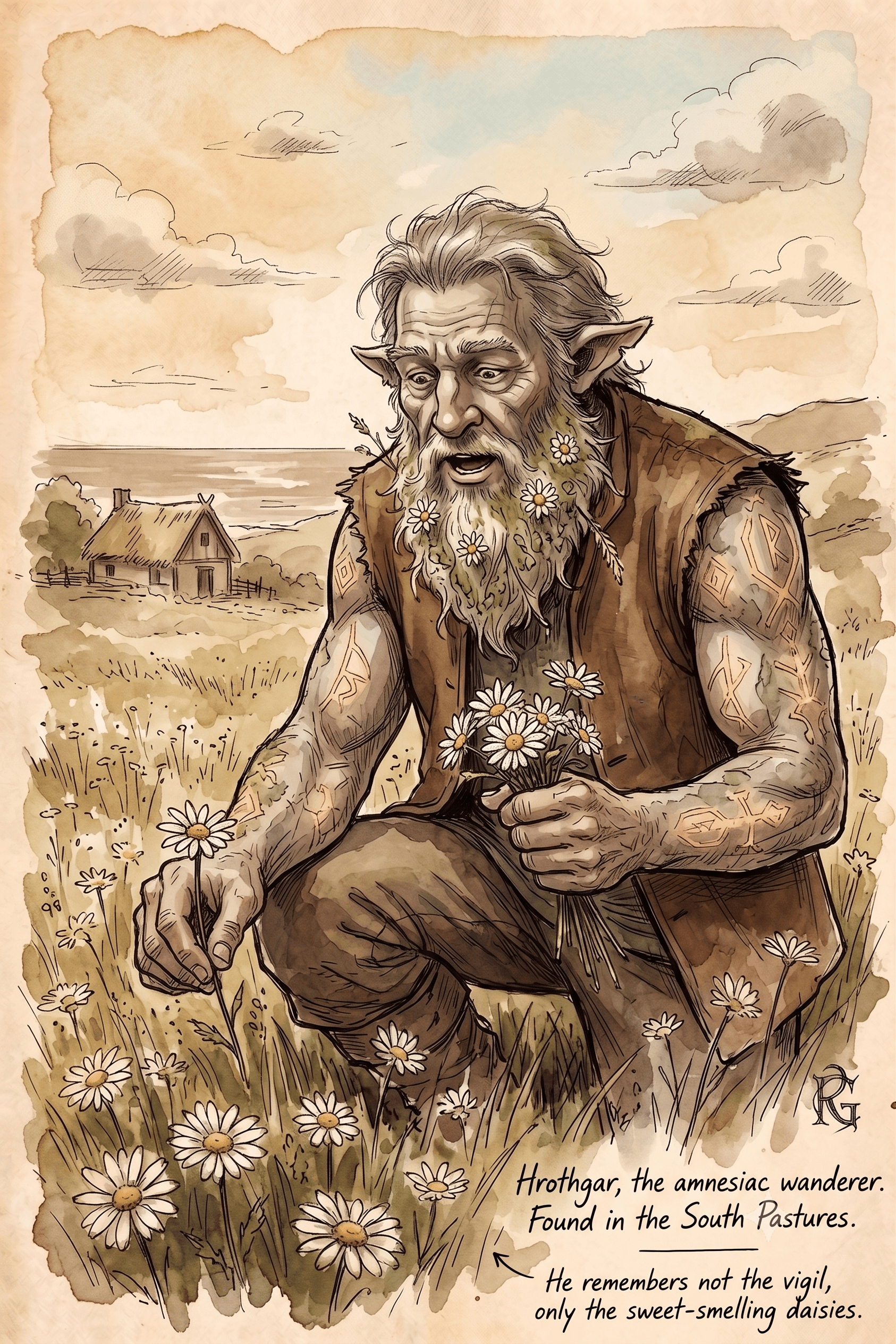 "A feeble-minded Hrothgar picking flowers"